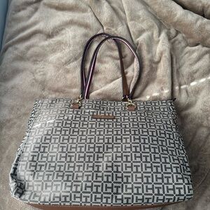Tommy Hilfiger Black and Brown Patterned Tote